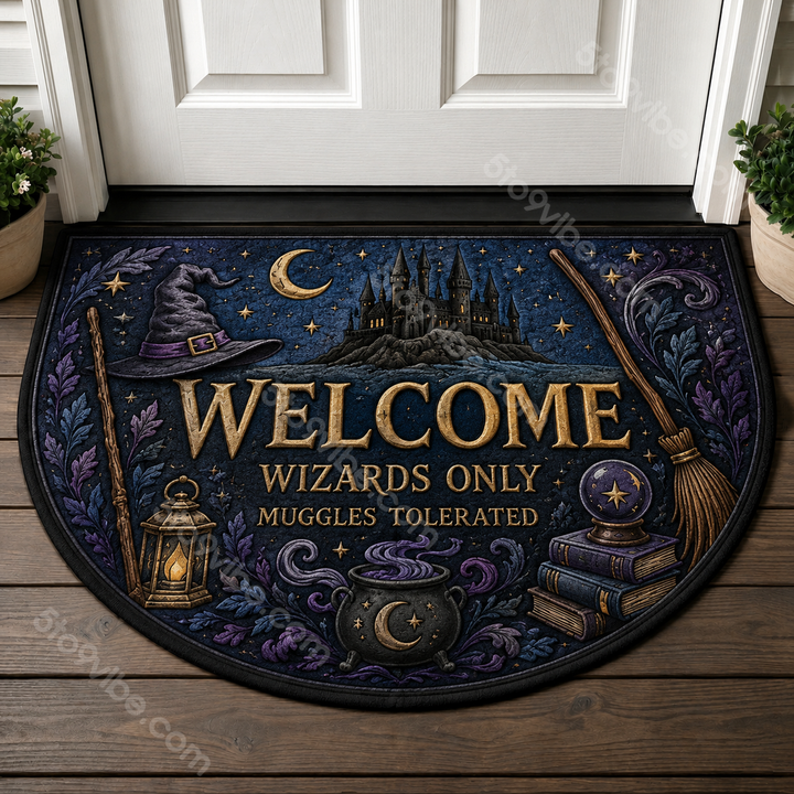 Wizards Only Muggles Tolerated Welcome Mat - Magical Fantasy Castle Doormat - 5to9vibe