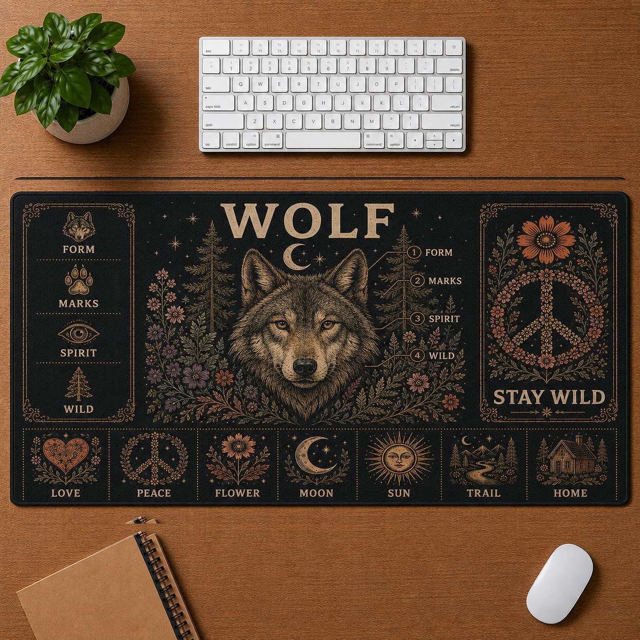 Elephant Hippie Desk Mat Mouse Pad | 5To9Vibe - Wolf style