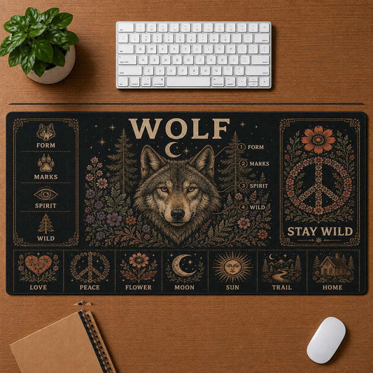 Wolf Hippie Desk Mat Mouse Pad | 5To9Vibe - Wolf style