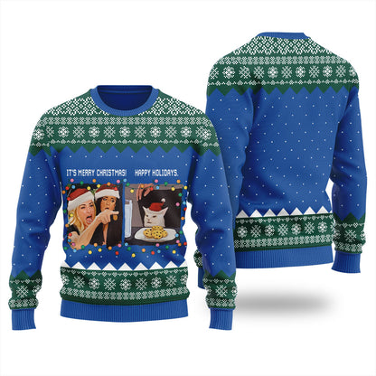 Funny Woman Yelling At A Cat Meme Men's Ugly Sweater