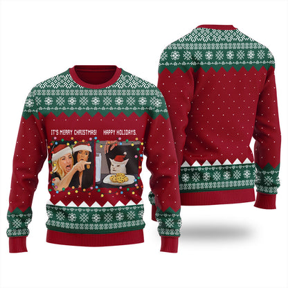 Funny Woman Yelling At A Cat Meme Men's Ugly Sweater