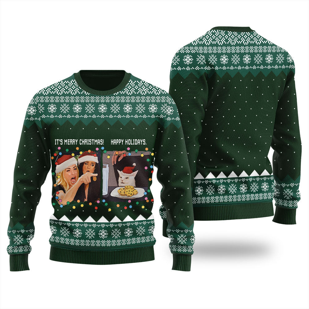 Funny Woman Yelling At A Cat Meme Women's Ugly Sweater