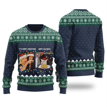 Funny Woman Yelling At A Cat Meme Women's Ugly Sweater