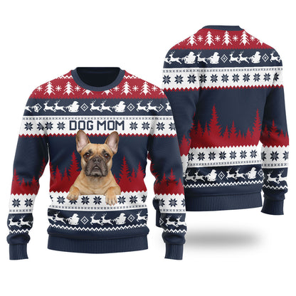 Womens Dog Mom Custom Ugly Christmas Sweater Navy - Funny Ugly Christmas Sweater