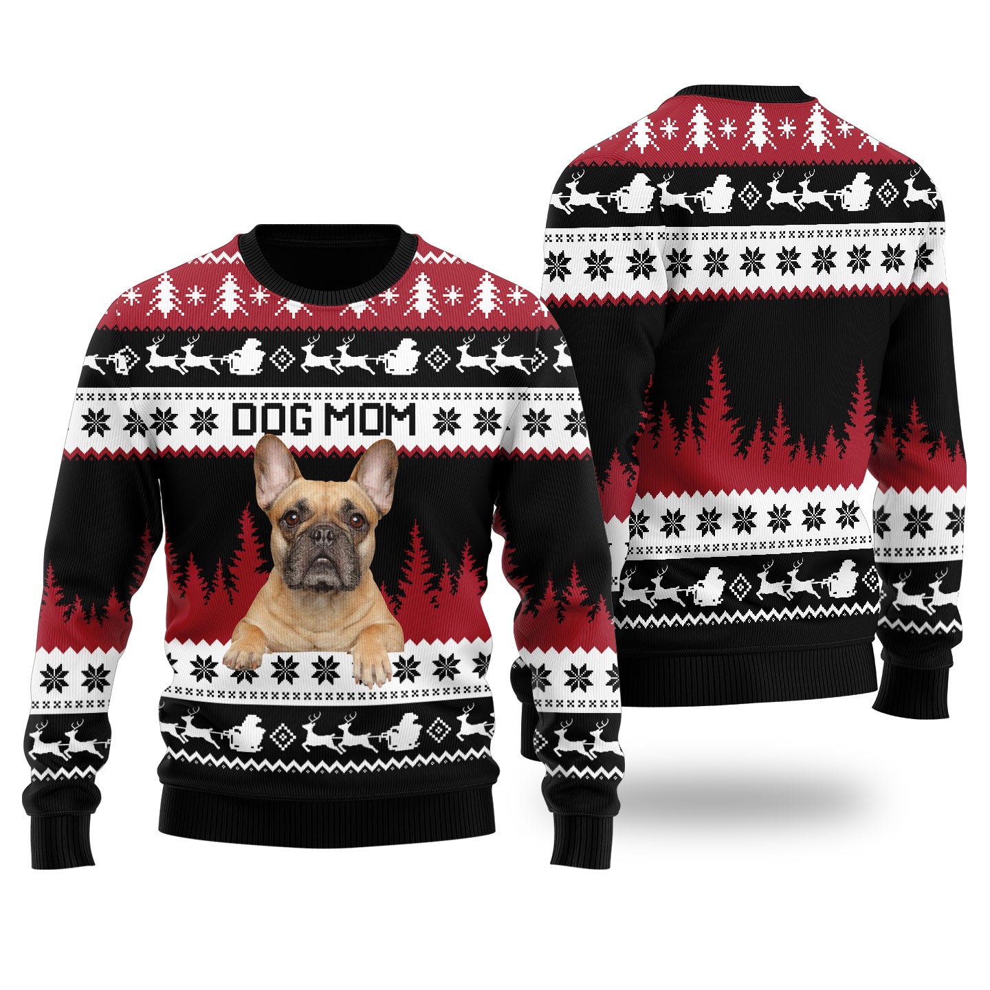 Womens Dog Mom Custom Ugly Christmas Sweater Black - Funny Ugly Christmas Sweater