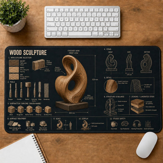 Wood Sculpture Creative Reference Guide Desk Mat | 5To9Vibe