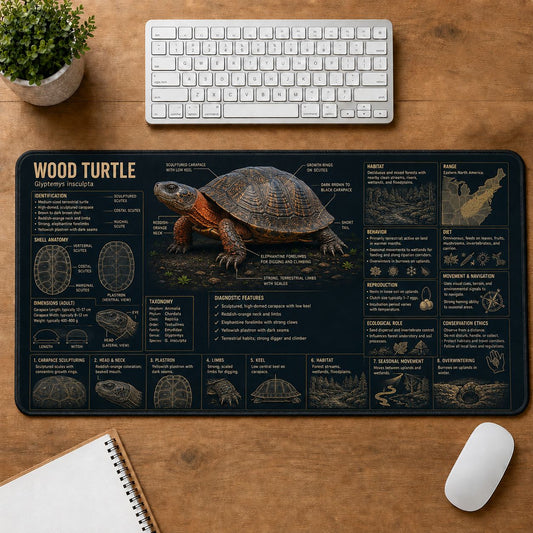 Wood Turtle Turtle and Tortoise Species Guide Desk Mat | 5To9Vibe