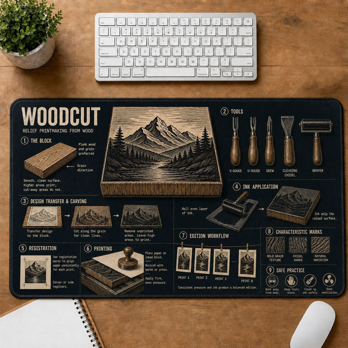 Woodcut Creative Reference Guide Desk Mat | 5To9Vibe