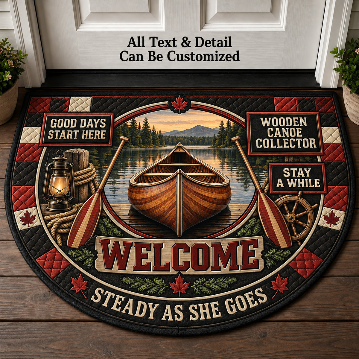 Wooden Canoe Collector Personalized Half Round Mat | 5To9Vibe