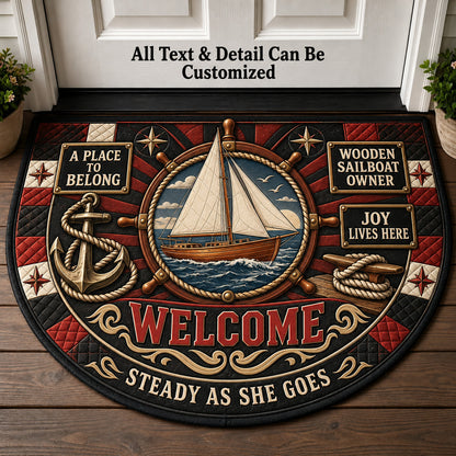 Wooden Sailboat Owner Personalized Half Round Mat | 5To9Vibe