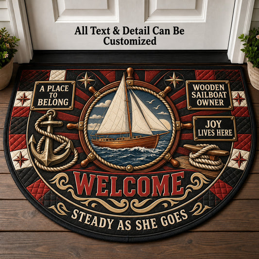 Wooden Sailboat Owner Personalized Half Round Mat | 5To9Vibe