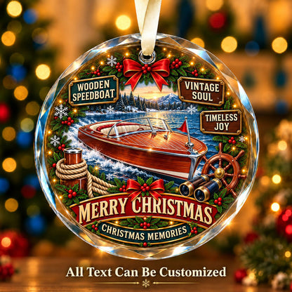Wooden Speedboat Personalized Glass Ornament | 5To9Vibe