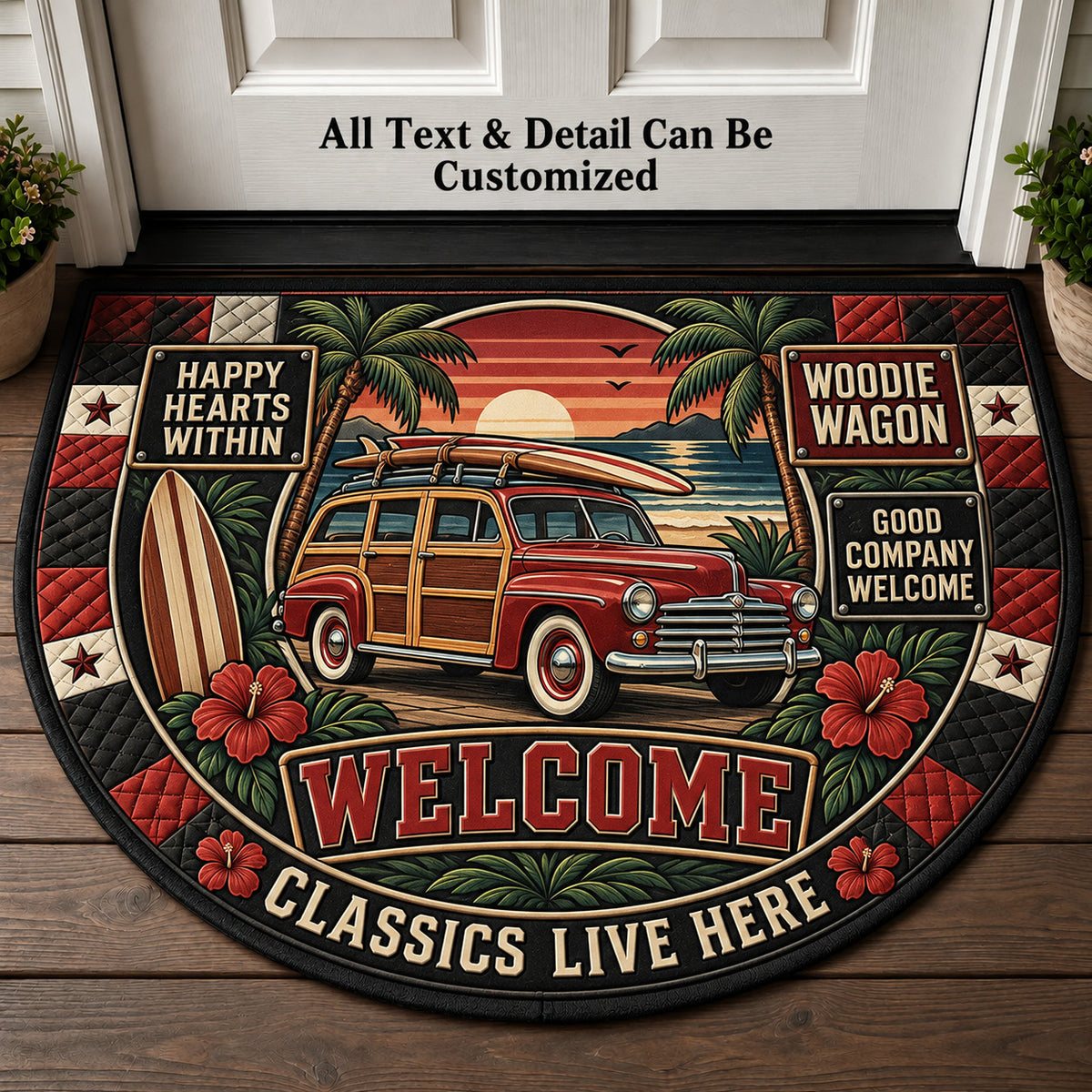 Woodie Wagon Personalized Half Round Mat | 5To9Vibe