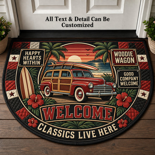 Woodie Wagon Personalized Half Round Mat | 5To9Vibe