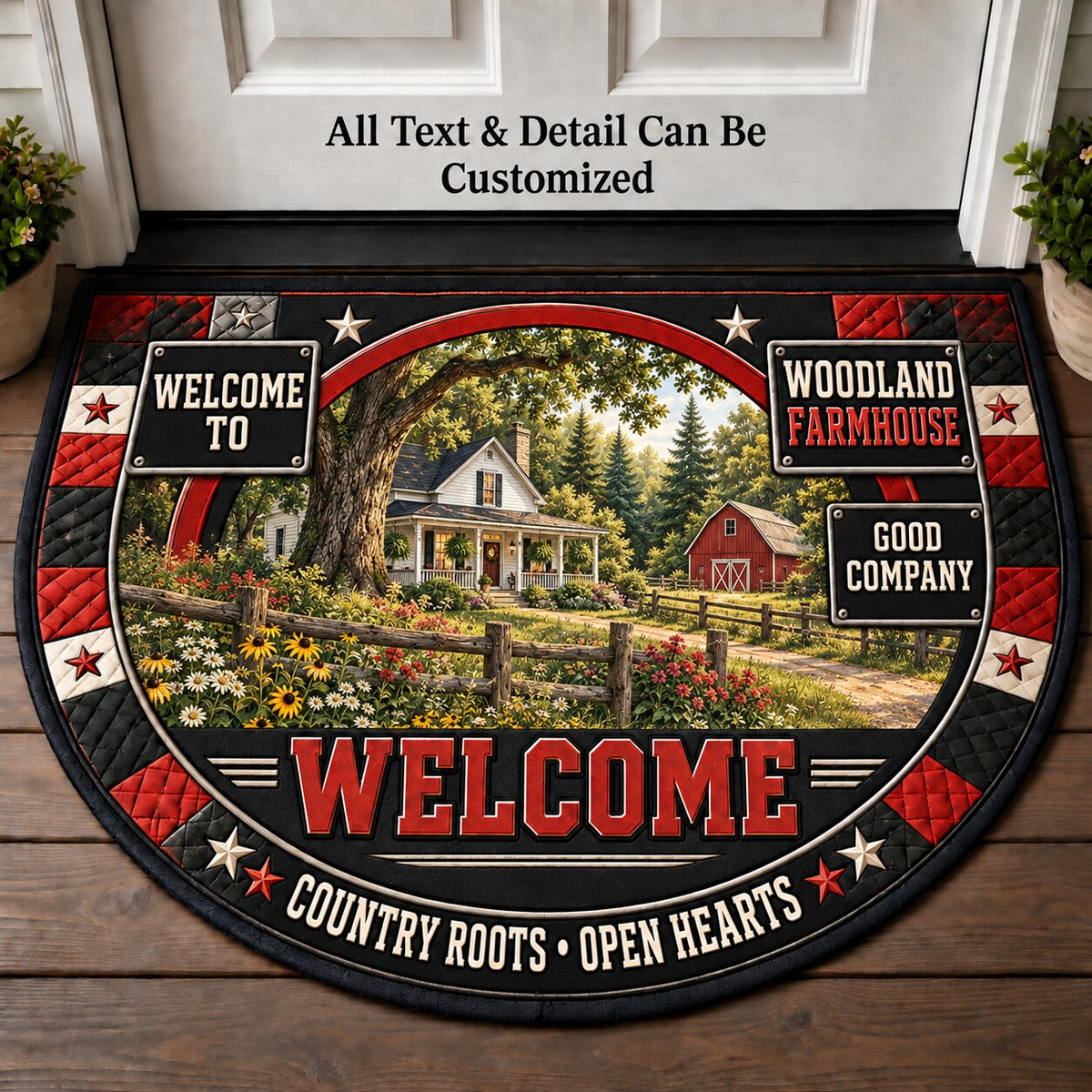 Woodland Farmhouse Personalized Half Round Mat | 5To9Vibe