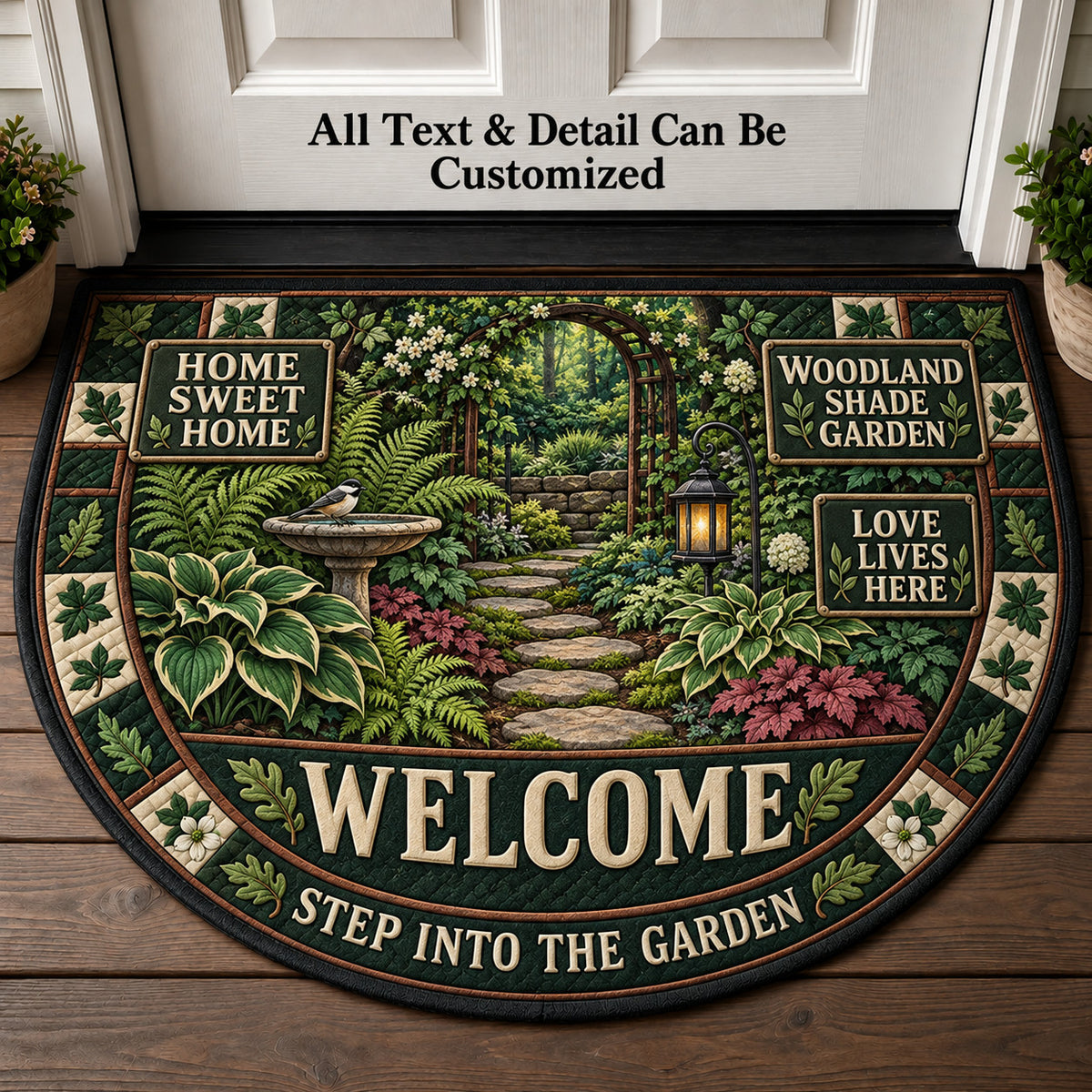 Woodland Shade Garden Personalized Half Round Mat | 5To9Vibe