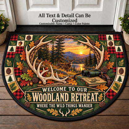 Antler Wreath - Woods Wildlife Personalized Half Round Mat | 5To9Vibe