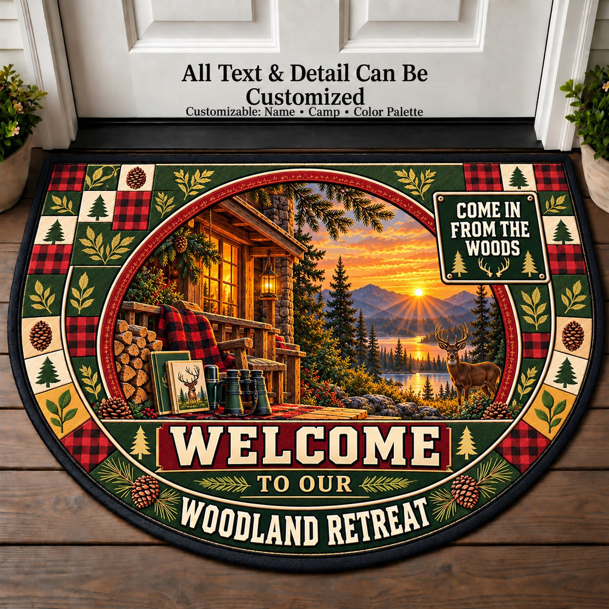 Backcountry Cabin - Woods Wildlife Personalized Half Round Mat | 5To9Vibe