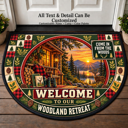 Backcountry Cabin - Woods Wildlife Personalized Half Round Mat | 5To9Vibe