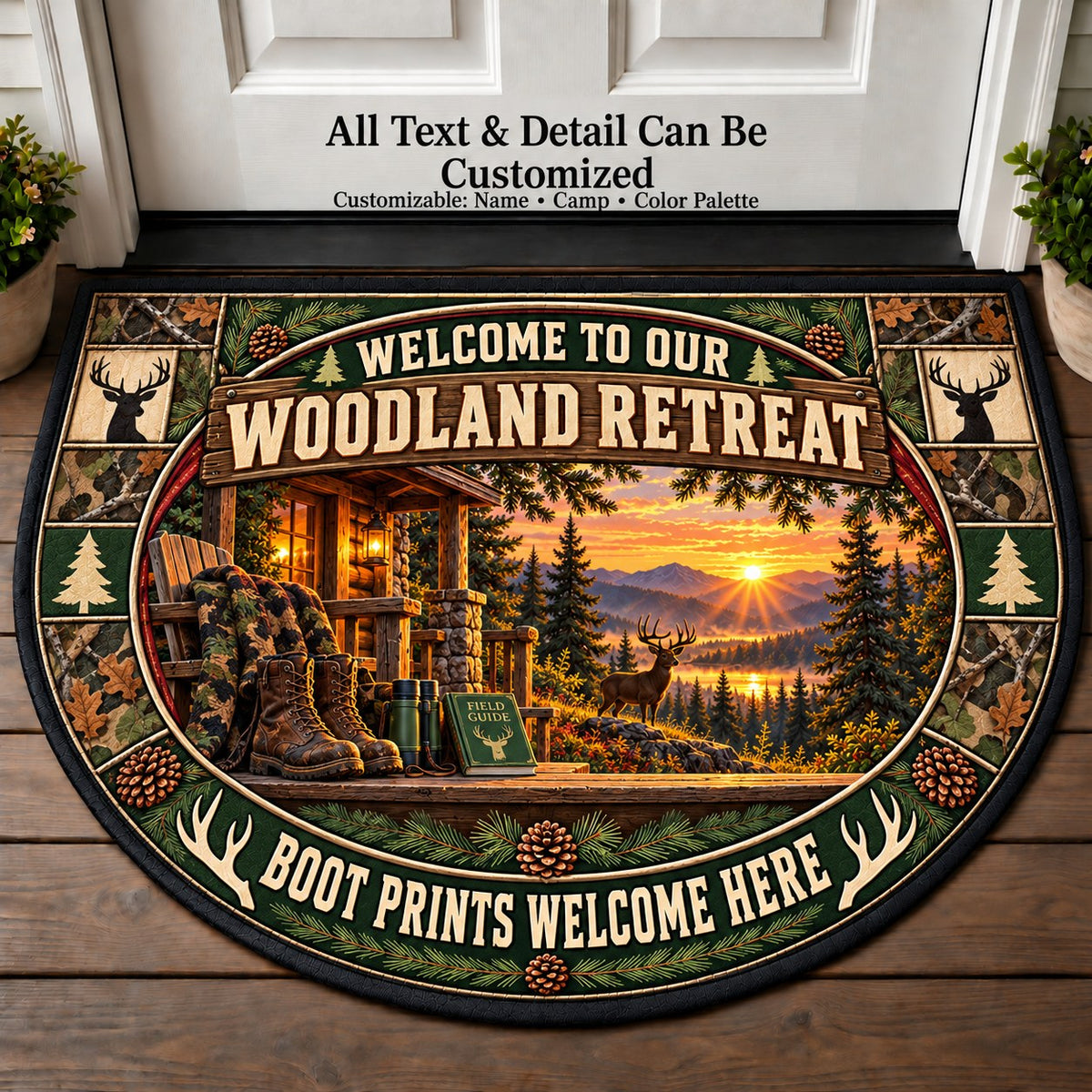 Camo Cabin - Woods Wildlife Personalized Half Round Mat | 5To9Vibe