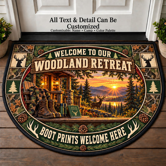 Camo Cabin - Woods Wildlife Personalized Half Round Mat | 5To9Vibe