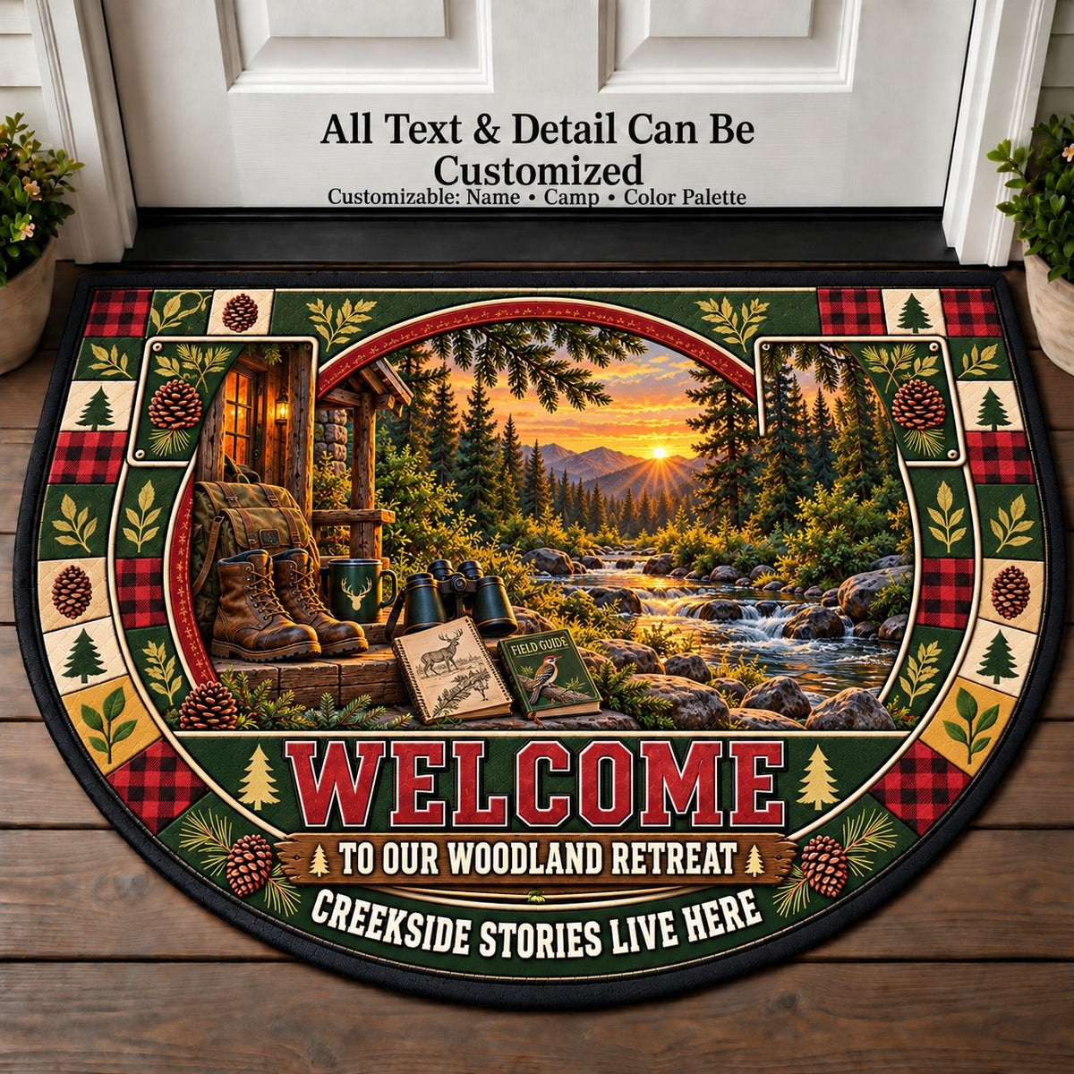 Cedar Creek Camp - Woods Wildlife Personalized Half Round Mat | 5To9Vibe