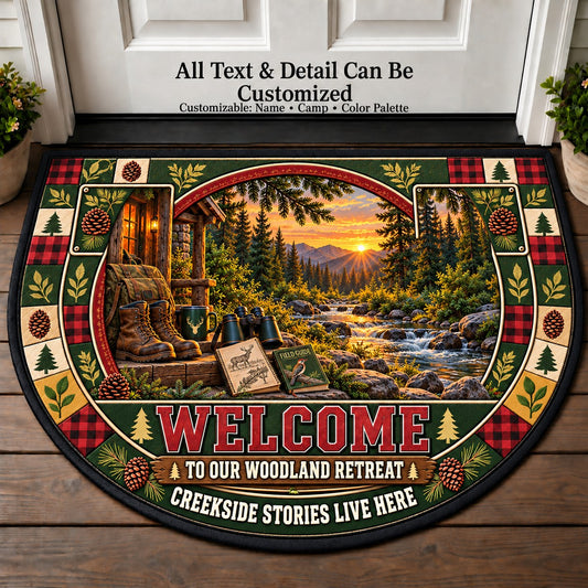 Cedar Creek Camp - Woods Wildlife Personalized Half Round Mat | 5To9Vibe