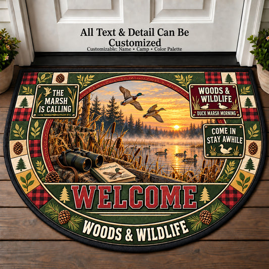 Duck Marsh Morning - Woods Wildlife Personalized Half Round Mat | 5To9Vibe