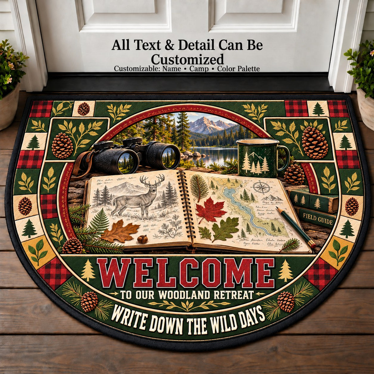Field Journal Sketch - Woods Wildlife Personalized Half Round Mat | 5To9Vibe