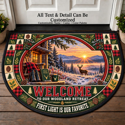 Frosty Dawn Trail - Woods Wildlife Personalized Half Round Mat | 5To9Vibe