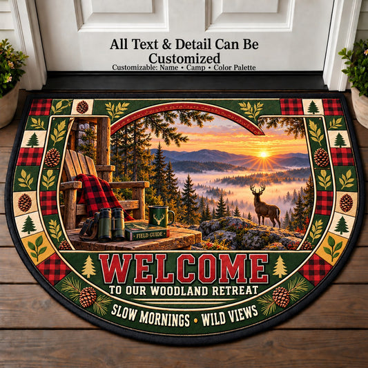 Quiet Morning Stand - Woods Wildlife Personalized Half Round Mat | 5To9Vibe