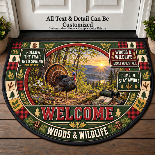 Turkey Woods Trail - Woods Wildlife Personalized Half Round Mat | 5To9Vibe