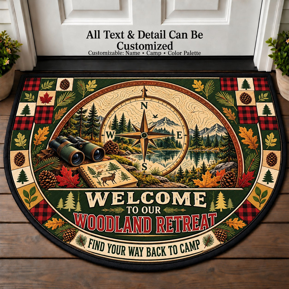 Woodland Compass - Woods Wildlife Personalized Half Round Mat | 5To9Vibe