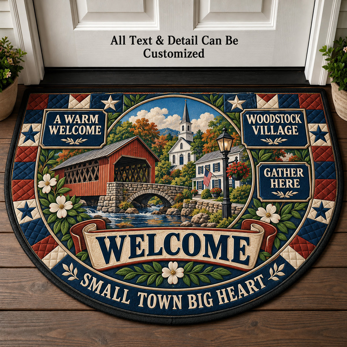 Woodstock Village Personalized Half Round Mat | 5To9Vibe