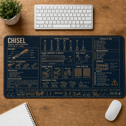 Woodworking Chisel Home and Workshop Technical Guide Desk Mat | 5To9Vibe