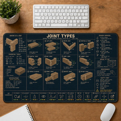 Woodworking Joint Types Home and Workshop Technical Guide Desk Mat | 5To9Vibe
