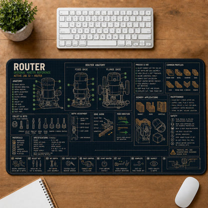 Woodworking Router Home and Workshop Technical Guide Desk Mat | 5To9Vibe
