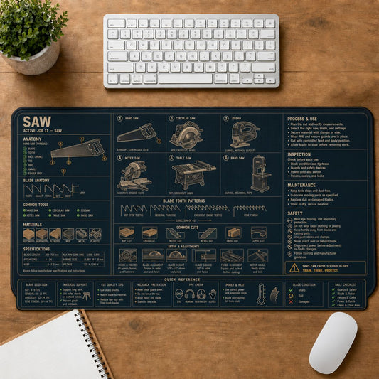 Woodworking Saw Home and Workshop Technical Guide Desk Mat | 5To9Vibe