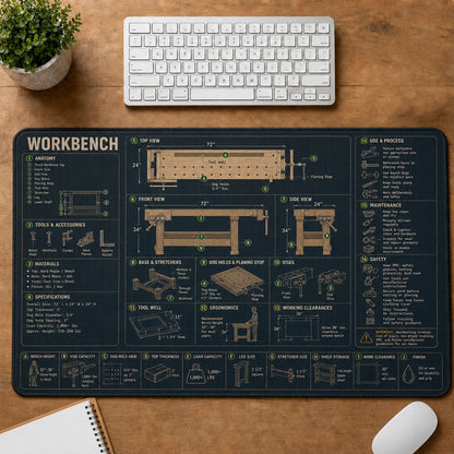 Woodworking Workbench Home and Workshop Technical Guide Desk Mat | 5To9Vibe