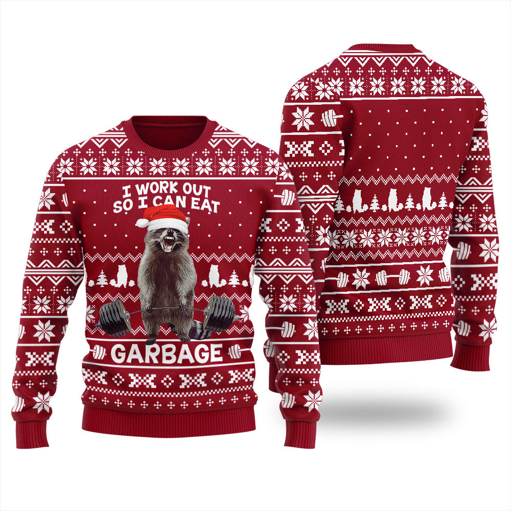 Work Out Racoon Ugly Christmas Sweater