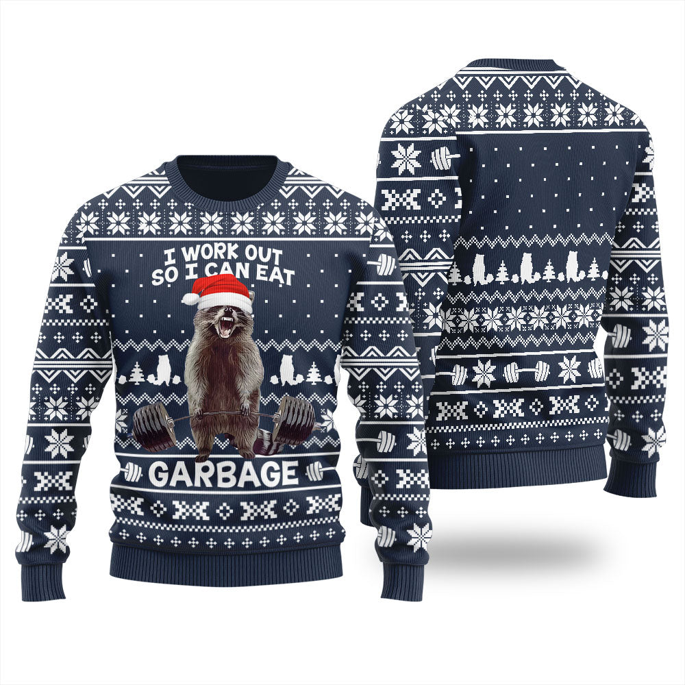 Work Out Racoon Ugly Christmas Sweater