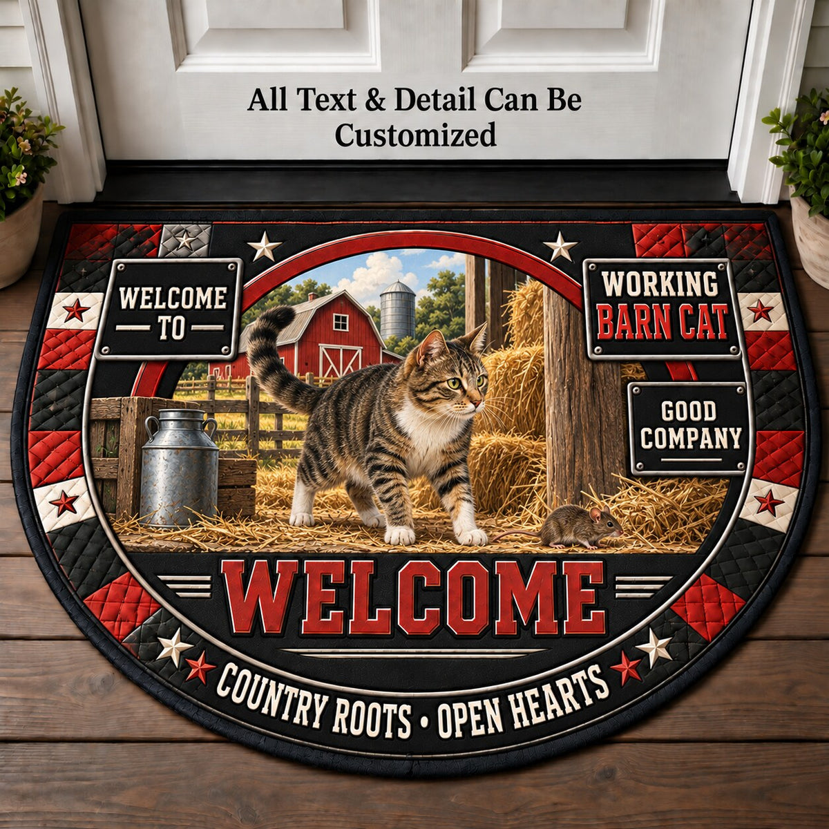 Working Barn Cat Personalized Half Round Mat | 5To9Vibe
