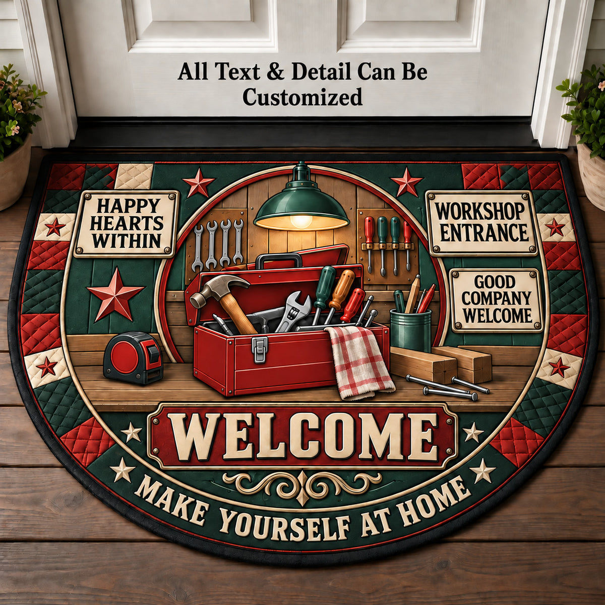 Workshop Entrance Personalized Half Round Mat | 5To9Vibe