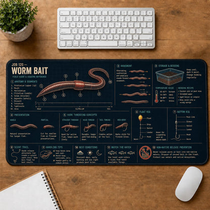 Worm Bait Fishing Field Guide Desk Mat | 5To9Vibe