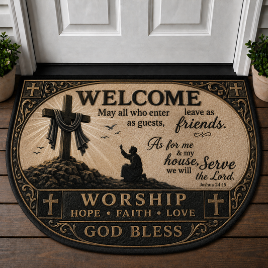 As For Me And My House Serve The Lord Doormat - Worship Cross Welcome Mat - 5to9vibe