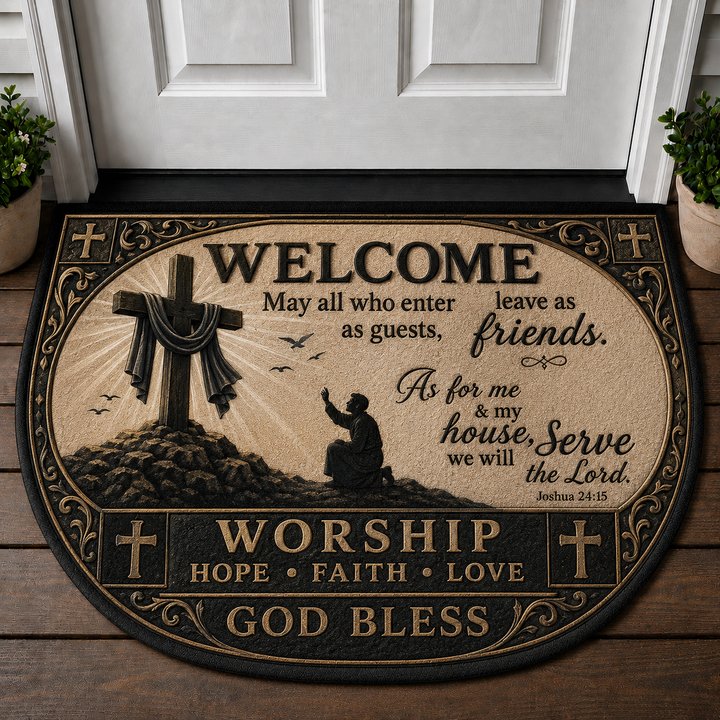 As For Me And My House Serve The Lord Doormat - Worship Cross Welcome Mat - 5to9vibe