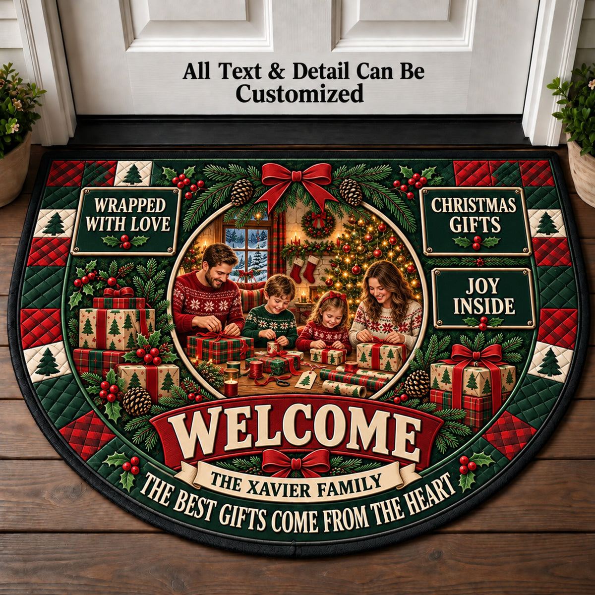 Wrapping Gifts Together Personalized Half Round Mat | 5To9Vibe