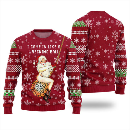 Wrecking Ball Santa Ugly Christmas Sweater For Women