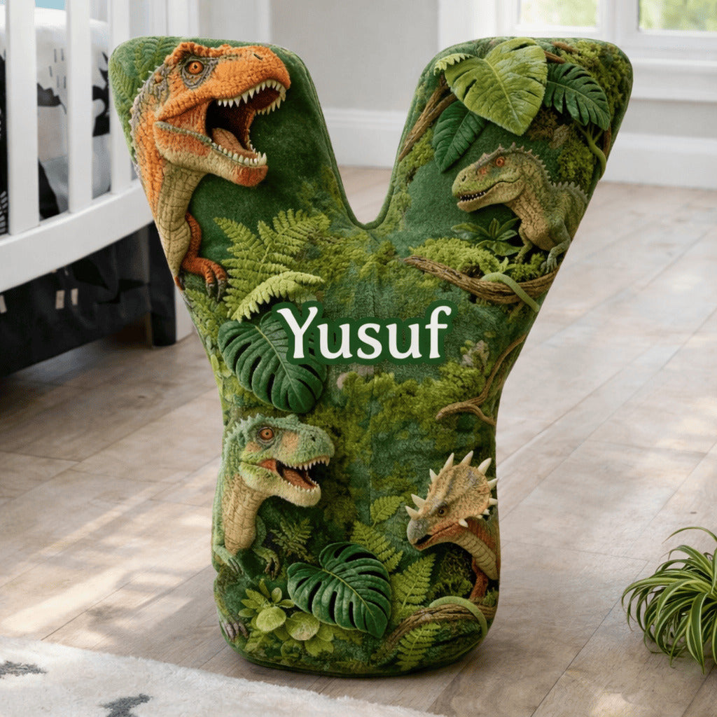 Dino and Princess Pillow Custom Name Gift  For Girls, Boys Irregular-Shaped Pillow Custom