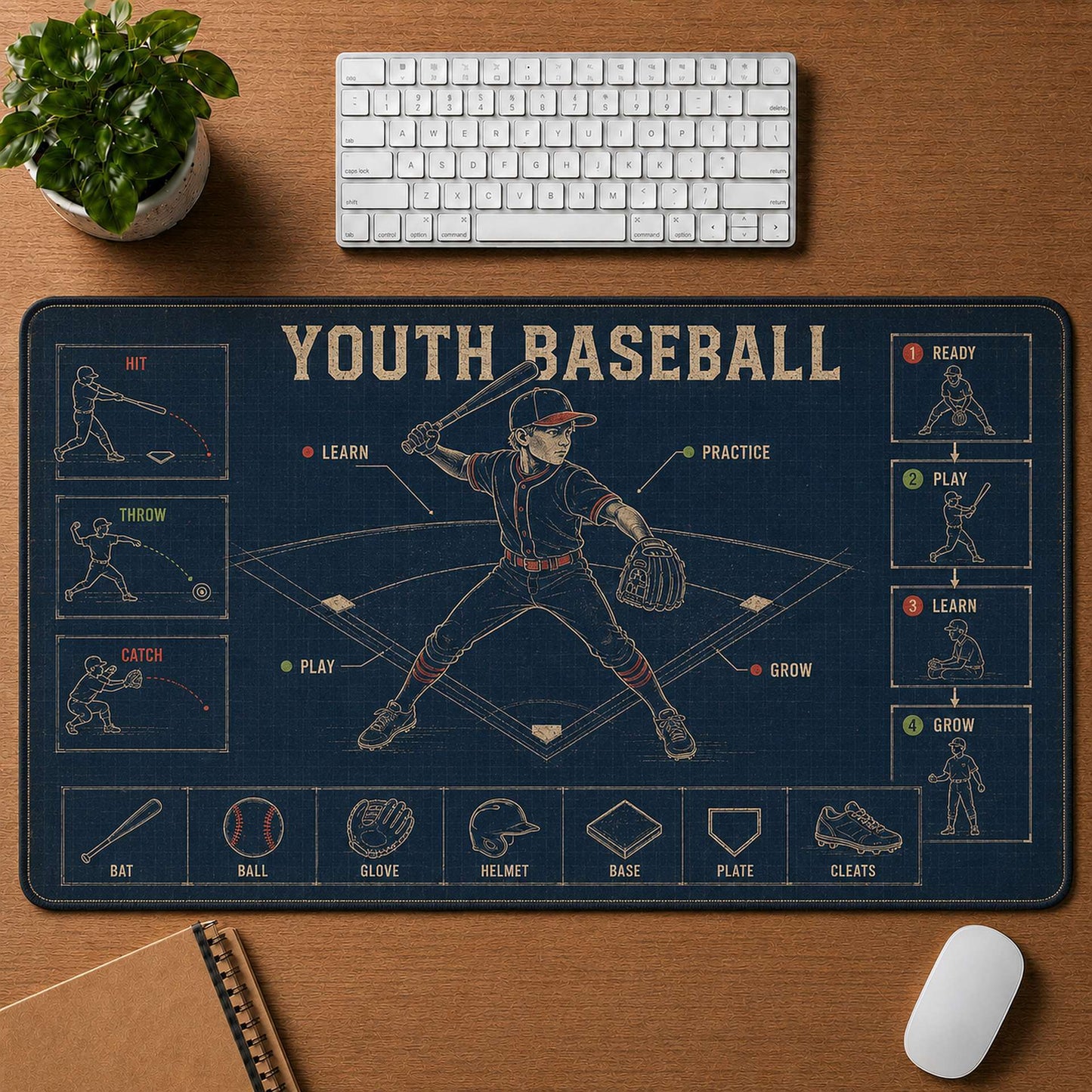 Youth Baseball Blueprint Desk Mat | 5To9Vibe